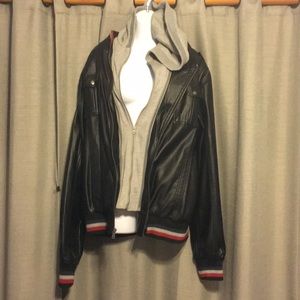 Faux Leather Jacket w deattachable vest & hoodie